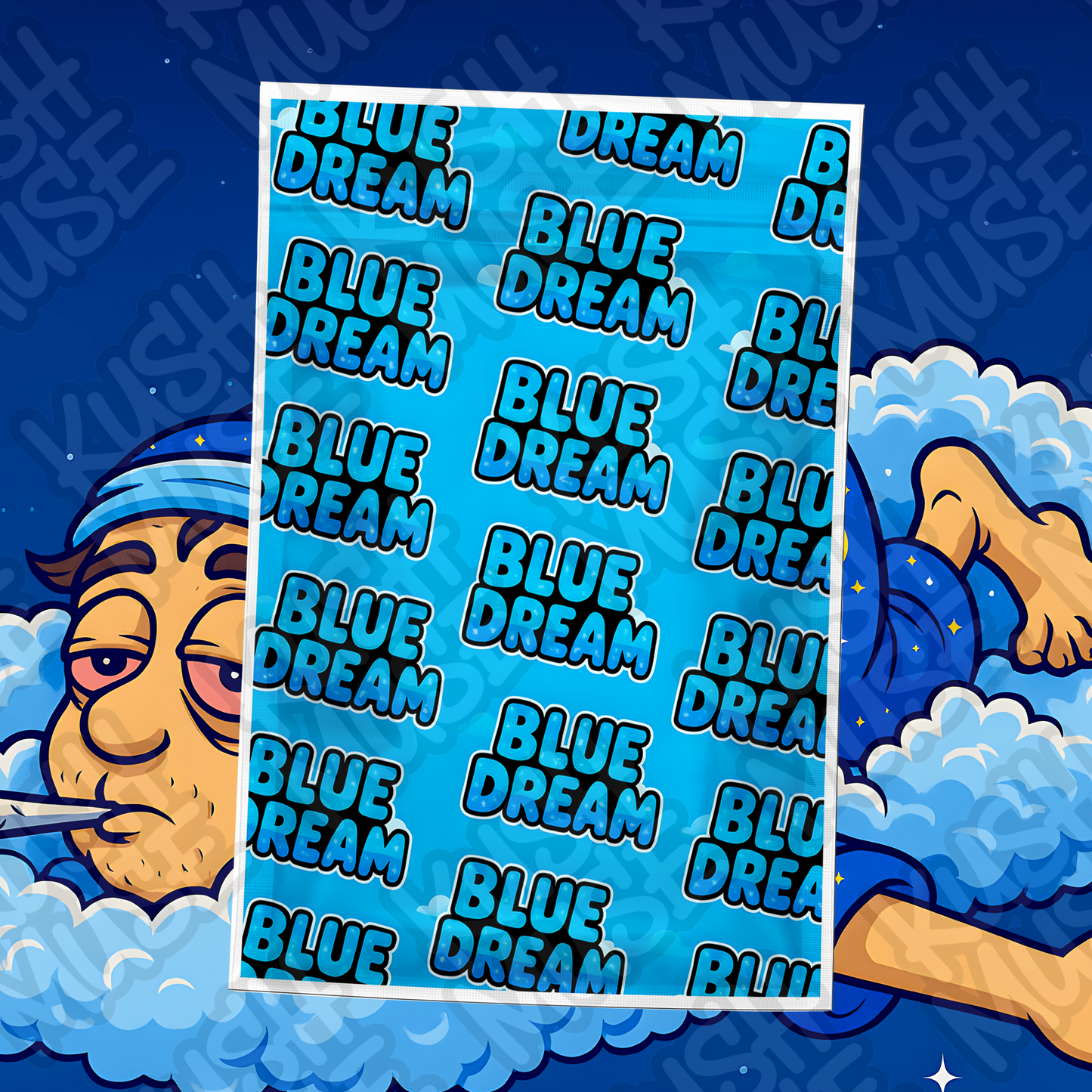 Blue Dream 3.5G Mylar Bag – Cartoon Cloud Stoner Edition (Front + Back Design)