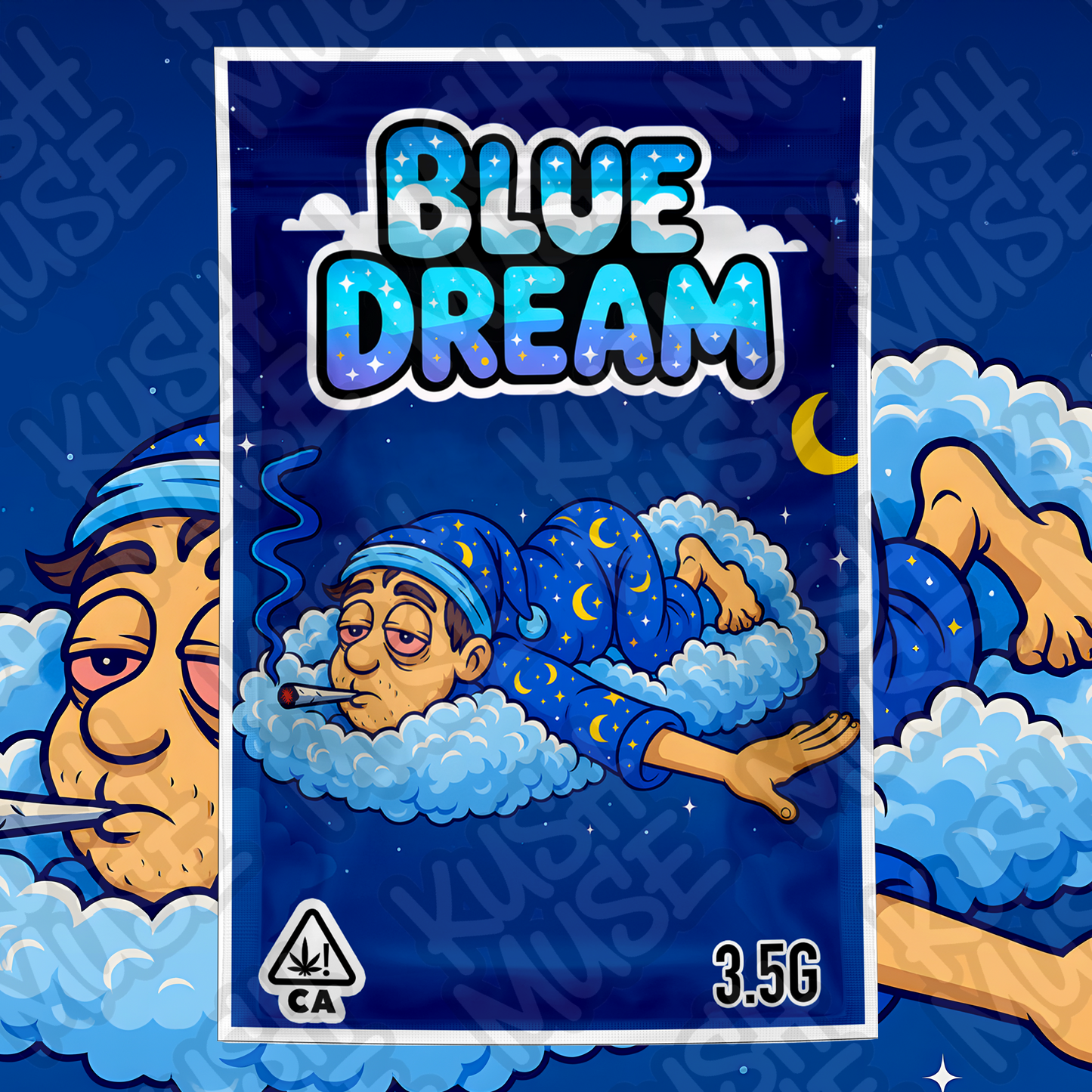 Blue Dream 3.5G Mylar Bag – Cartoon Cloud Stoner Edition (Front + Back Design)