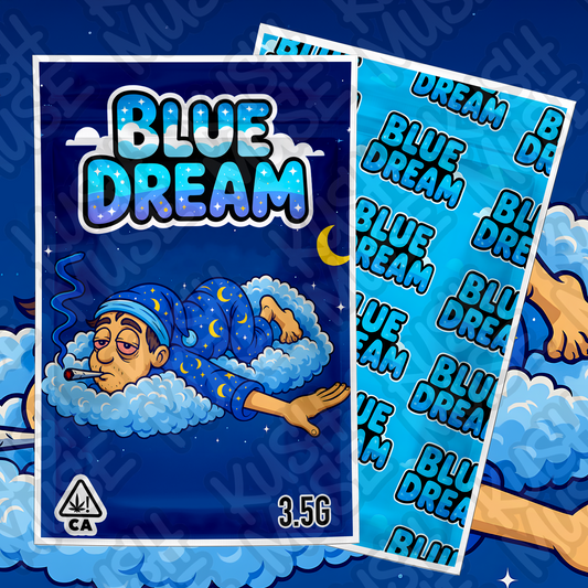 Blue Dream 3.5G Mylar Bag – Cartoon Cloud Stoner Edition (Front + Back Design)